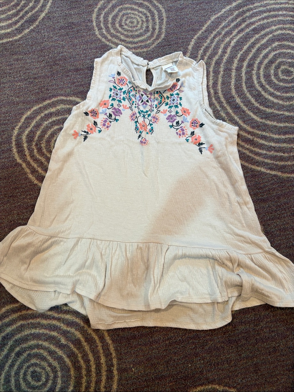 Arizona Girls Cream Floral Embroidered Ruffle Hem tank top 16